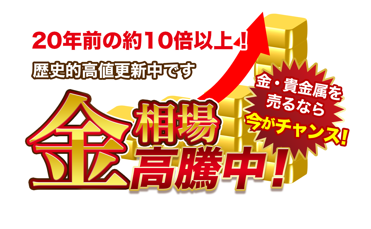 20年前の約10倍以上！金相場高騰中！金・貴金属を売るなら今がチャンス！